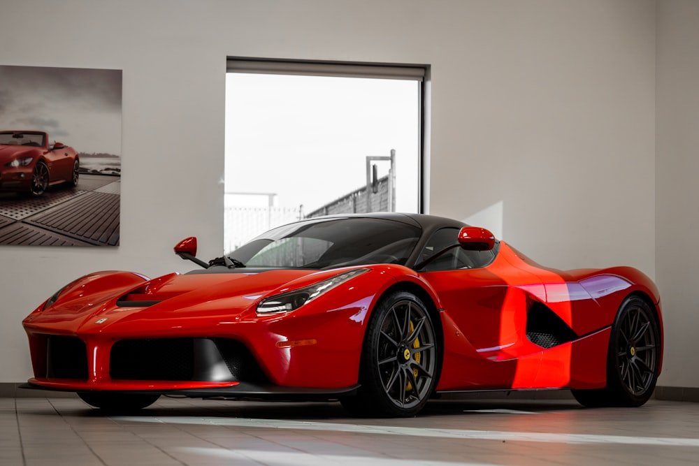 Ferrari LaFerrari, Project Inferno, red hypercar restomod in a bare-concrete showroom