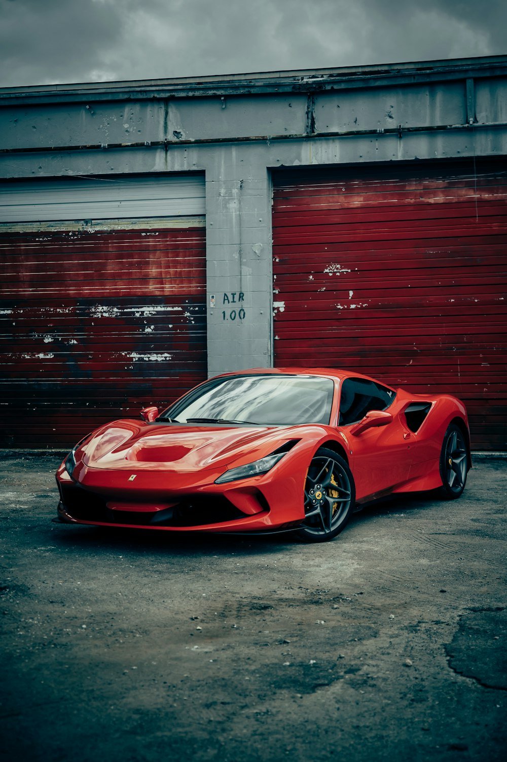 Ferrari F8 Tributo, Project Redline, red coupe parked outside worn garage doors